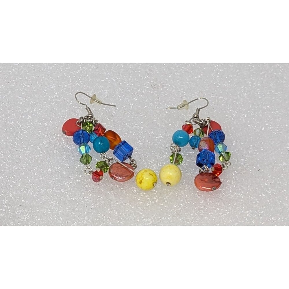 Vintage Colorful Beaded Dangle Earrings With Fish Hook Closures